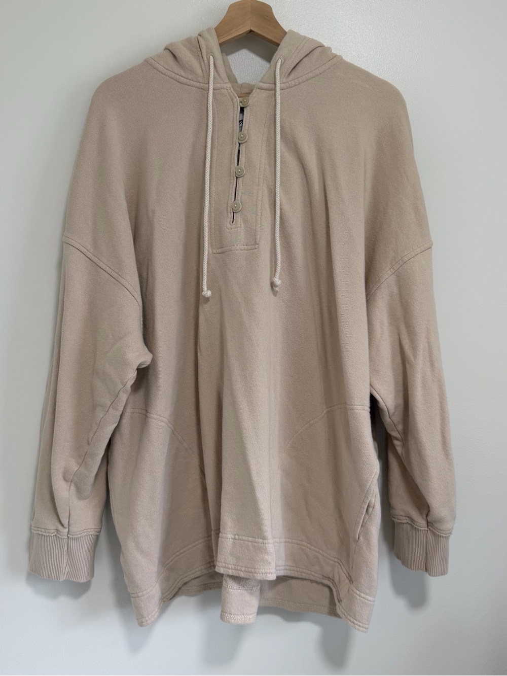 aerie Cream Knit Hooded Button Oversized Pullover